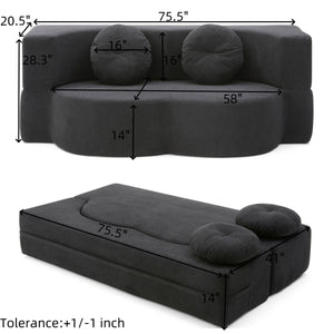 English Elm 2-in-1 Folding Sofa Bed with Plush Foam Support — Convertible Floor Couch to Queen Guest Sleeper Black W1117P325084
