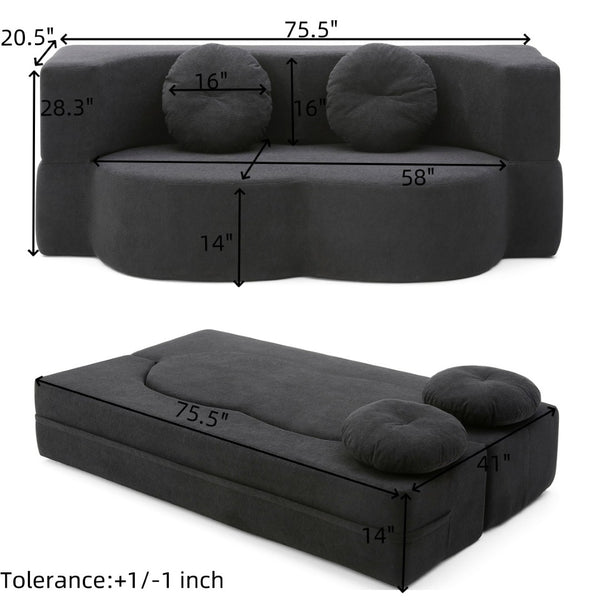 English Elm 2-in-1 Folding Floor Sofa Foam Sleeper Twin Futon Couch for Compact Living Spaces Black W1117P419837