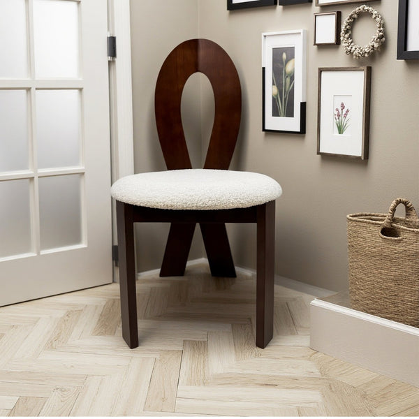 English Elm Dining Chairs Set Of 2 - Elegant Pure White Teddy Velvet With Deep Walnut Frame & Unique Backrest Design W2700P338556