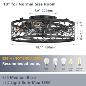 English Elm 18-inch Vintage Caged Ceiling Fan Light with Remote Control, Quiet DC Motor, Industrial Iron Design Black W2312P374990