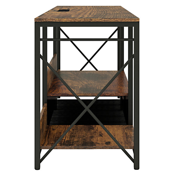 English Elm There TV Stand with LED Lights, Power Outlets & 2 Fabric Drawers for 55-75" TVs, App-Controlled Ambience and Ample Storage Light Brown Multi W2977P224347