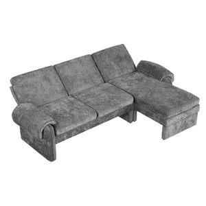 English Elm 94.1" Convertible Futon Sofa Bed L-Shaped Chenille Sleeper with Reversible Chaise, Adjustable Backrest and Pillows Gray N719S001770E