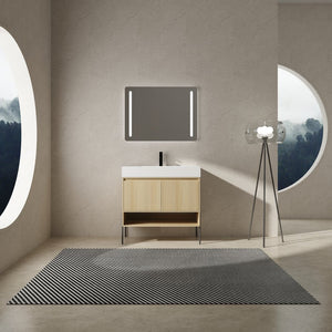 English Elm 36" Bathroom Vanity Combo With Resin Sink, Oak Finish, Stylish Storage & Easy Assembly For Modern Homes W1972S00009