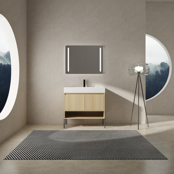 English Elm 36" Bathroom Vanity Combo With Resin Sink, Oak Finish, Stylish Storage & Easy Assembly For Modern Homes W1972S00009