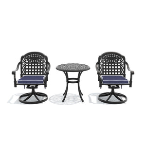 English Elm 3-piece Ornate Cast Aluminum Outdoor Bistro Set with Swivel Chairs and Round Patio Table W1710S00680