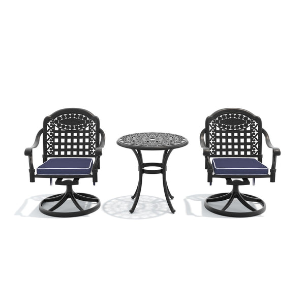 English Elm 3-piece Ornate Cast Aluminum Outdoor Bistro Set with Swivel Chairs and Round Patio Table W1710S00680
