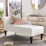 English Elm Harrison Tufted Roll Arm Chaise Lounge, Antique White Polyester