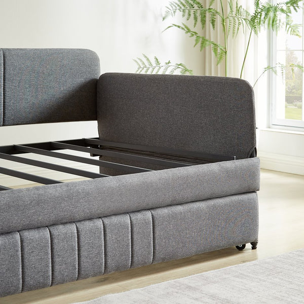 English Elm Daybed, Grey Metal Framed Sofa Bed with Twin Trundle, Durable Iron Frame, 6"-8" Mattress Fit, 78.4" W1162P214581