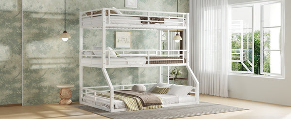 English Elm Twin Metal Triple Bunk Bed – Staggered Design With Safety Guardrails, Noise-Reduced, Space-Saving Style W1580S00168-GIGA