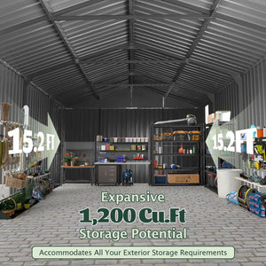 English Elm 12x15ft Outdoor Steel Carport Shed with Lockable Doors and Weather Resistant Frame W1859P382847