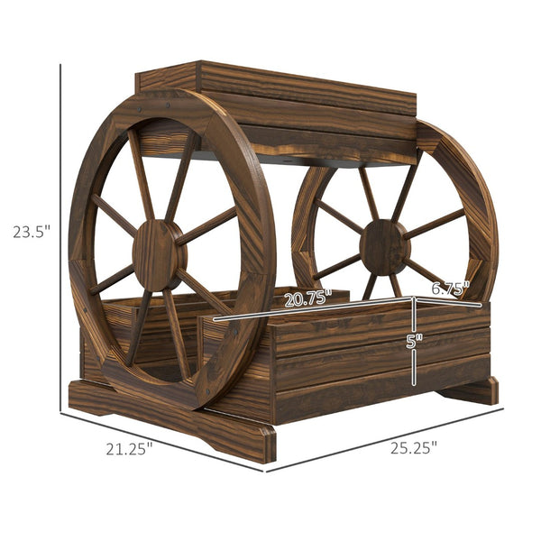 English Elm Outsunny 3 Tier Raised Garden Bed Wagon Wheel Fir Wood Planter for Herbs Veggies W2225P174413