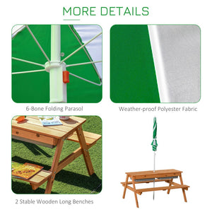 English Elm Outsunny Solid Fir Wood Kids Picnic Table with Shade Umbrella and Sand Basin W2225P217336
