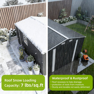 English Elm 10x14 Ft Galvanized Steel Outdoor Storage Shed with Lockable Doors and Vented Window W3213S00005