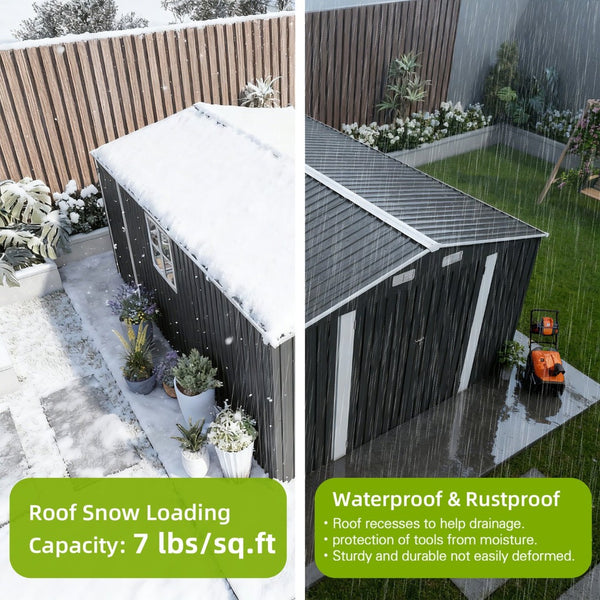 English Elm 10x14 Ft Galvanized Steel Outdoor Storage Shed with Lockable Doors and Vented Window W3213S00005