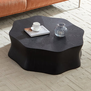 English Elm Black petal coffee table with birch veneer watercolor finish, fiberglass top, black sandblasted sides, 39x39x16" elegant centerpiece W2085P359694