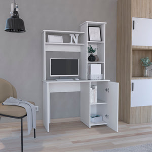 English Elm Carson White Computer Desk with Hutch, Single-Door Cabinet, 25.8" Work Surface & 3-Tier Storage B070P188876