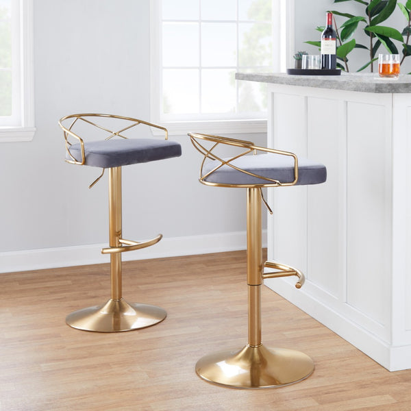 English Elm Adjustable Swivel Barstools Mid-century Modern Walnut and Cream Faux Leather Set of 2 Grey B202S02171