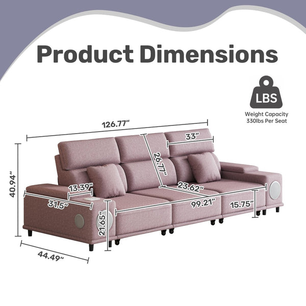 English Elm 3-seater Power Reclining Sofa with Bluetooth Speakers Wireless Charging Usb Living Room W3795S00014