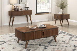 English Elm 1pc Walnut Veneer Sofa Table Tambour Doors Shelved Storage Mid-century Living Room B011P287326