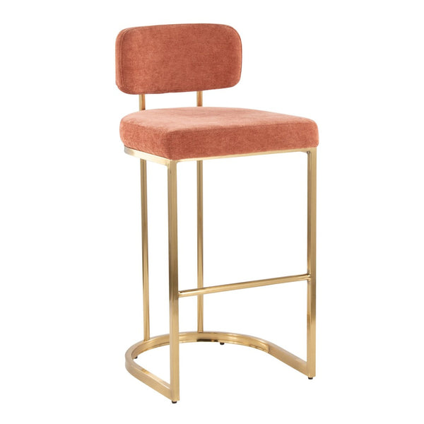 English Elm Fixed-height Barstools Powder Coated Steel Frame Brown Upholstered Seat Set of Two Gold,Salmon B202P471219