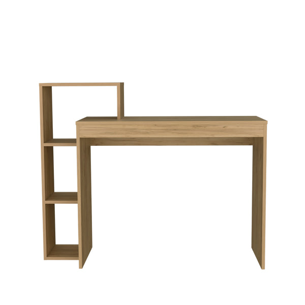 English Elm Foxburg Light Oak Desk with Open Shelves, Macadamia Engineered Wood Office Console for Workspaces B092P254740