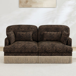 English Elm Comfy Chenille Leopard Print Loveseat with Tassel Trim Modular Sectional for Living Room Brown W5656S00010