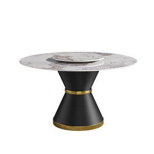 English Elm 53"Modern 53" Modern Round Dining Table With Black Carbon Steel Base & 23.62" Rotating Turntable For 6 Guests W1535S00440