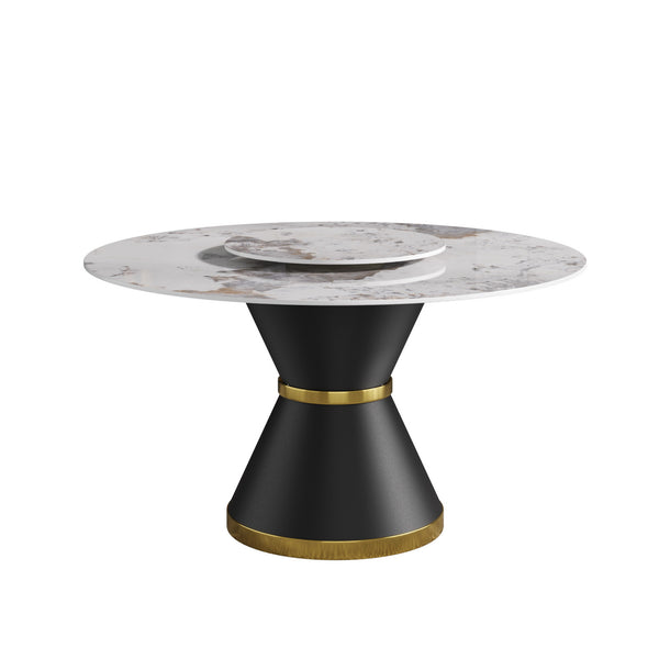 English Elm 53"Modern 53" Modern Round Dining Table With Black Carbon Steel Base & 23.62" Rotating Turntable For 6 Guests W1535S00440