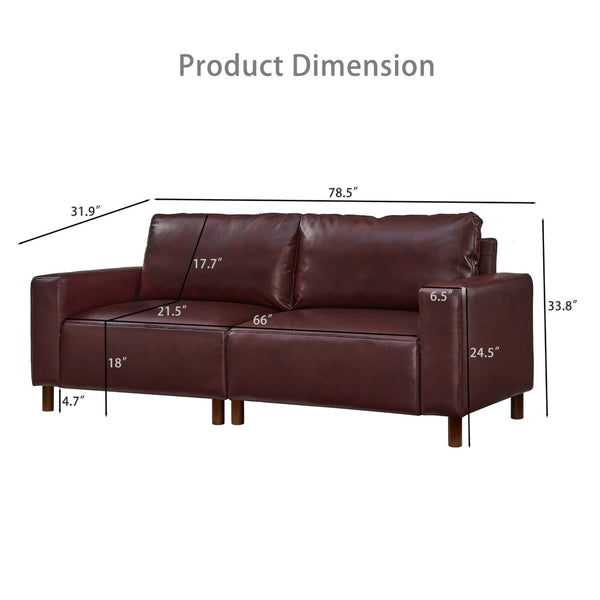 English Elm 78.5" Mid-century Faux Leather Loveseat with Solid Wood Legs for Living Room or Apartment Burgundy W1097S00253