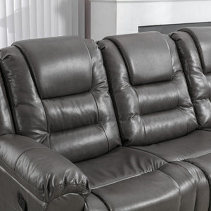 English Elm 3 Seater Home Theater Recliner with Dual Cup Holders PU Leather Comfort, Manual Infinite Recline, 350lb Capacity Grey WF323620AAE