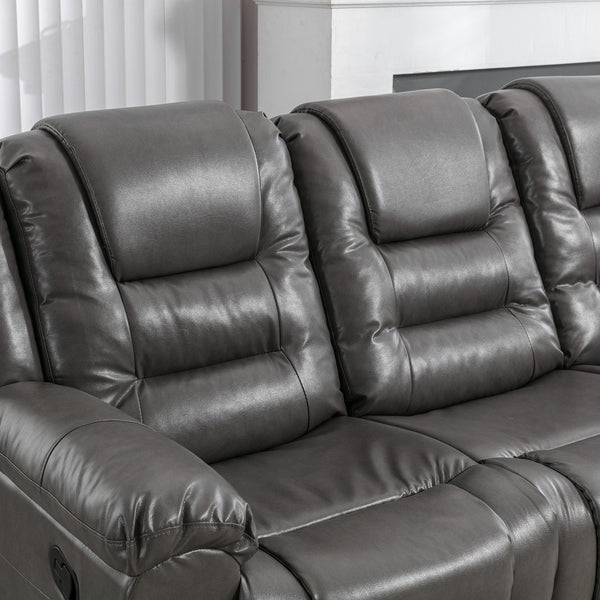 English Elm 3 Seater Home Theater Recliner with Dual Cup Holders PU Leather Comfort, Manual Infinite Recline, 350lb Capacity Grey WF323620AAE