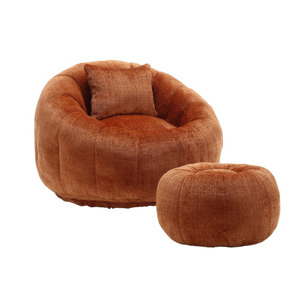 English Elm UNITED Cloud-Luxe Chenille Memory Foam Bean Bag Chair with Ottoman and Pillow for Ultimate Comfort Orange W1568P361695