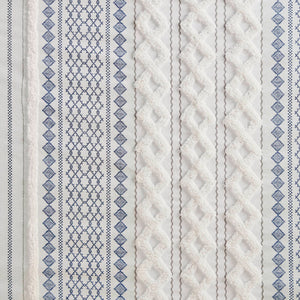 JLA Home INK+IVY - Cotton Imani Aztec Printed Shower Curtain with Chenille Stripe Trim — Boho Texture, OEKO‑TEX Certified Comfort White/Navy II70-1319