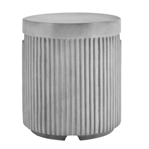 English Elm U_style Outdoor Mgo Propane Tank Cover Round Patio Side Table Fluted Stone Finish Gray N711P410569E