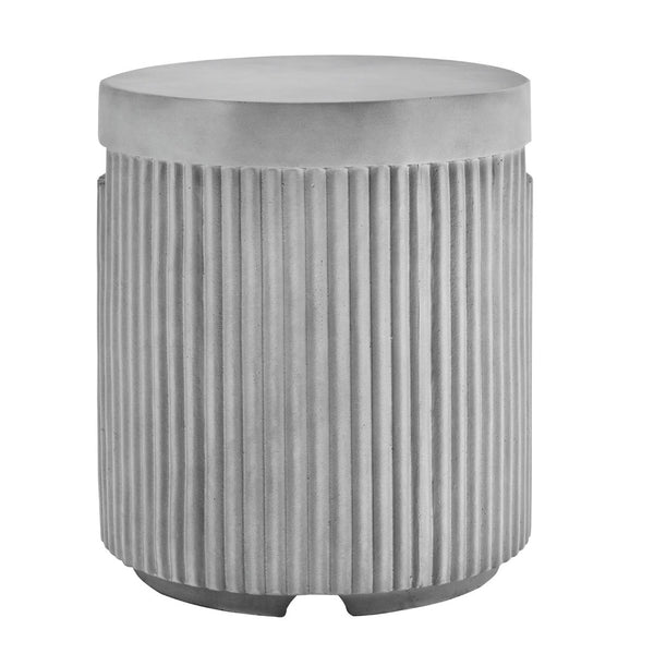 English Elm U_style Outdoor Mgo Propane Tank Cover Round Patio Side Table Fluted Stone Finish Gray N711P410569E
