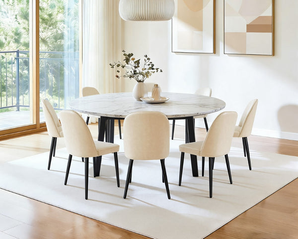 English Elm Beige Pu Leather Armless Dining Chair Set of 4 with Matte Black Iron Legs Modern Beige T3967P497816
