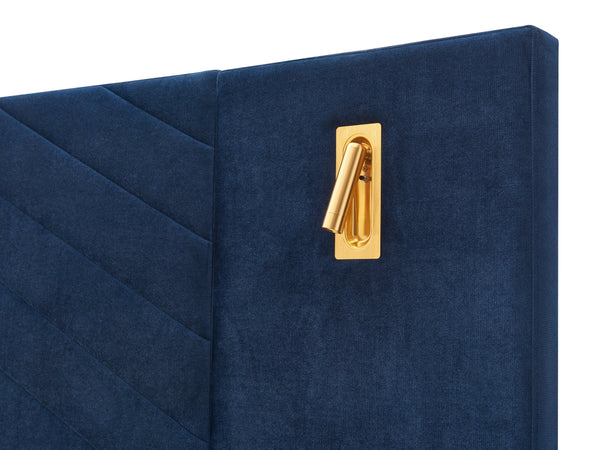 English Elm King Modern Floating Bedside Tables with LED Lights, Crossed Metal Legs & Single Drawer Storage, Durable Wood Blue W1793S00011