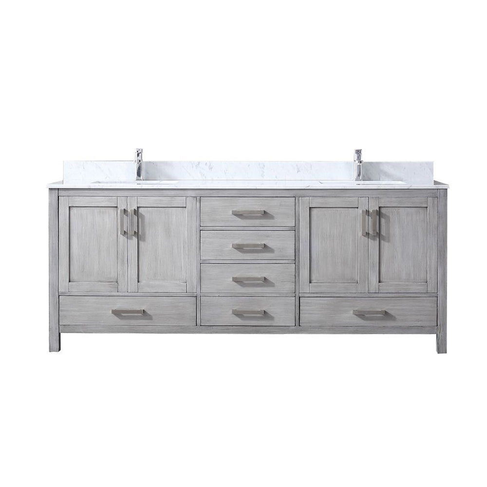English Elm Distressed Grey Double Bath Vanity 80" W x 22" D with Carrara Marble Top, Chrome Faucet, Soft-Close Drawers B2731P259133