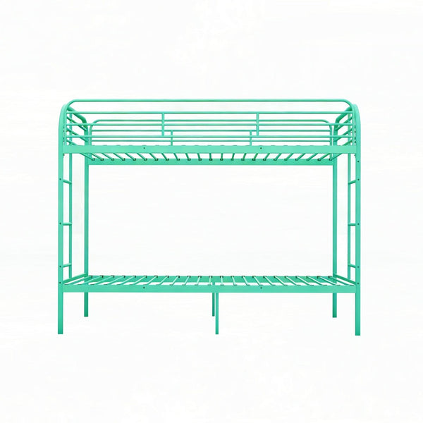 English Elm Metal Twin Over Bunk Bed Heavy Duty Frame Dual Ladder Kids Shared Room Green W3752P412391