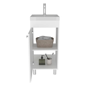 English Elm Waterford Compact Vanity Sink with Integrated Basin and Storage Cabinet, Durable Engineered Wood Finish White B092P329251