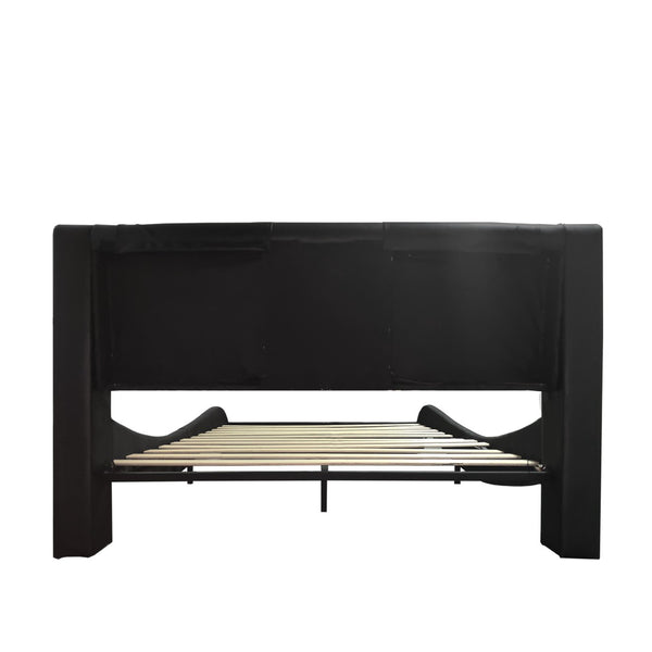 English Elm Faux Leather King Platform Bed with Rgb Lighting Bluetooth Speakers and Massage W2297S00029