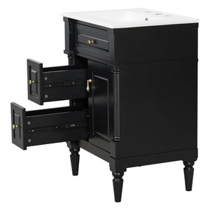 English Elm 24 Inch Freestanding Vanity with Ceramic Sink Rubberwood Frame Matte Finish Storage Black N725P356058B