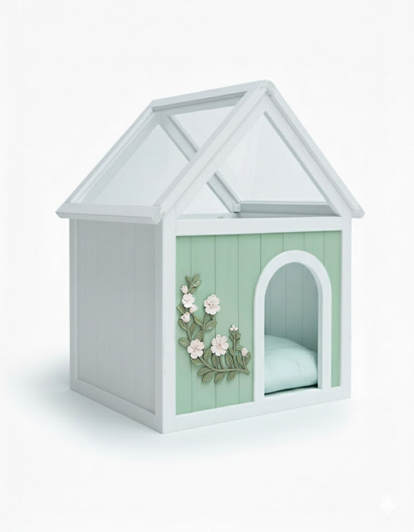 English Elm Sage Cedar Pet House with Acrylic Roof Hand Carved Decor for Cats and Small Dogs W3799P382569