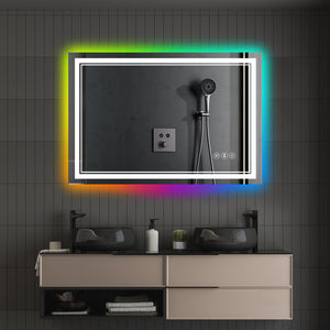 English Elm 48X30 Inch Frameless Led Bathroom Mirror With Smart Rgb Backlight, Anti-Fog, And Dimmable Lighting T3757P347008