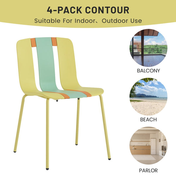 English Elm Holiday Stackable Polypropylene Side Chair Set of Four for Indoor Outdoor Dining Grain Yellow,Haze Green,Tropical Orange W3450P447384