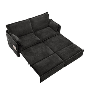 English Elm 73.6" Ergonomic 3-in-1 Sofa Bed with Chenille Comfort, L-Shape Convertible Sleeper, USB/Type-C Charging Black W2606P301329