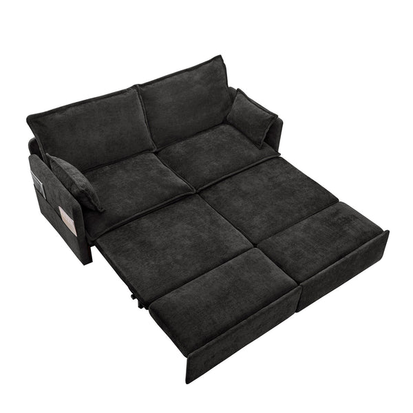 English Elm 73.6" Ergonomic 3-in-1 Sofa Bed with Chenille Comfort, L-Shape Convertible Sleeper, USB/Type-C Charging Black W2606P301329