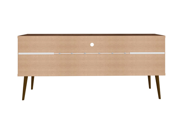 English Elm Bradley Rustic Brown And White 63" Tv Stand With Soft-Close Doors, Open Shelving, And Stylish Legs B365P398368