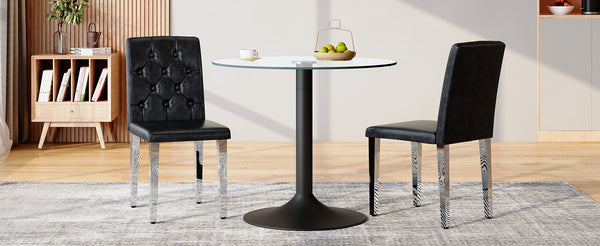 English Elm 4-pack PU dining chairs with ergonomic buckle backrest, gold metal legs, high-density sponge comfort Black+Silver W1151P295708