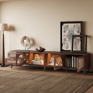 English Elm Rattan Door Media Console with Pine Legs Modern Farmhouse Tv Stand for Large Living Rooms N710P365042P